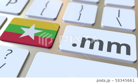 Myanma domain .mm and flag of Myanmar on the buttons on the computer keyboard. National internet Myanma domain .mm and flag of Myanmar on the buttons on the computer keyboard. National internet 58345661