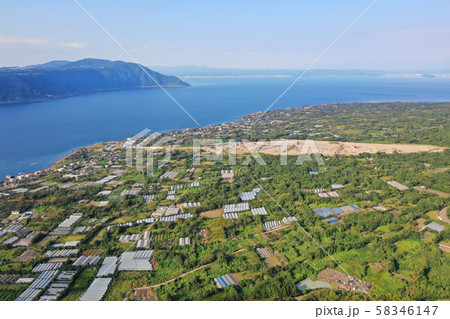桜島山麓の溶岩堤防工事空撮 58346147