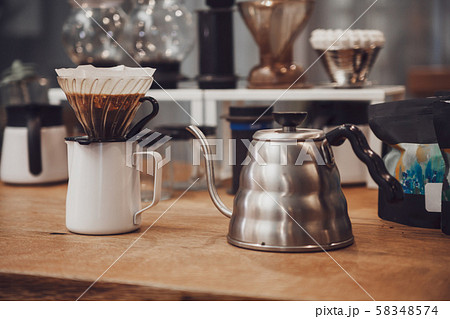 Pour over coffee in funnel. Alternative method 58348574