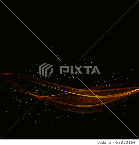 Abstract shiny color gold wave design element with glitter effect on dark background. 58350164