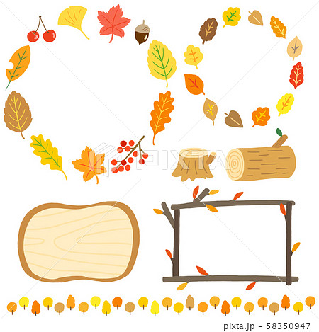 落ち葉や枝のフレーム 飾り罫のイラスト素材