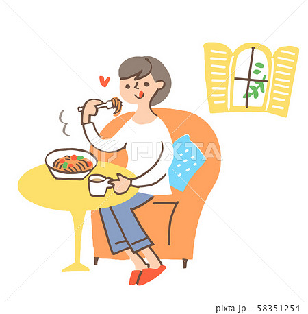 パスタを食べる女性のイラスト素材
