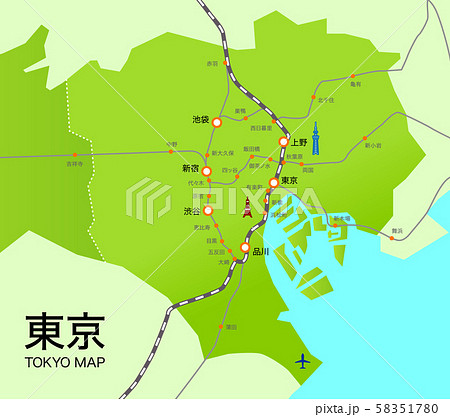 東京23区の地図路線図イラストマップ素材のイラスト素材