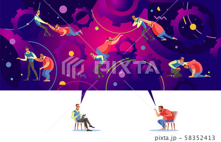 Illustration of the communication between two humans two brains in form of speech, conflict or 58352413