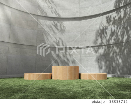 Wooden pedestal for display,Platform for design,Blank product stand on lawn with Trees shadow on the wall .3D rendering. Wooden pedestal for display,Platform for design,Blank product stand on lawn with Trees shadow on the wall .3D rendering. 58353712