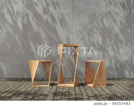 Wooden pedestal for display,Platform for design,Blank product,concrete room with Tree shadow on the wall .3D rendering. 58355483