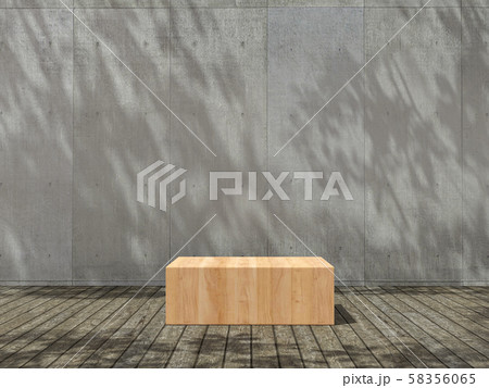 Wooden pedestal for display,Platform for design,Blank product,concrete room with Tree shadow on the wall .3D rendering. 58356065