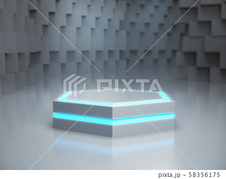 Pedestal for display,Platform for design,Blank product stand with light glow,Future background.3D rendering. 58356175