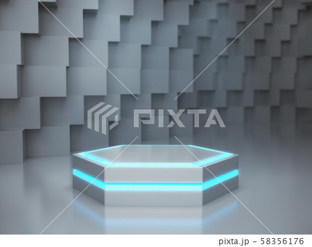 Pedestal for display,Platform for design,Blank product stand with light glow,Future background.3D rendering. 58356176