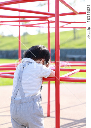 公園のアスレチックで遊ぶ2歳の男の子 58356821