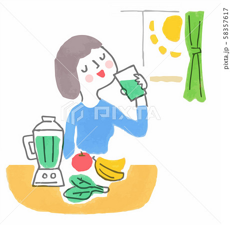 フレッシュな野菜ジュースを飲む女性のイラスト素材