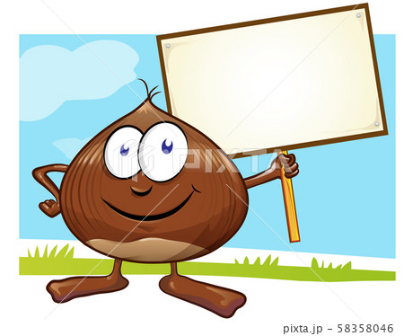 chestnut cartoon with signboard  on color 58358046