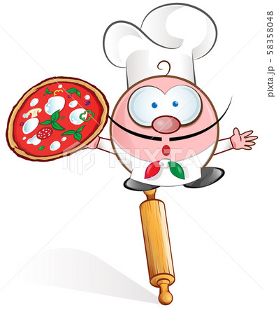 fun pizza chef cartoon on rolling pin 58358048