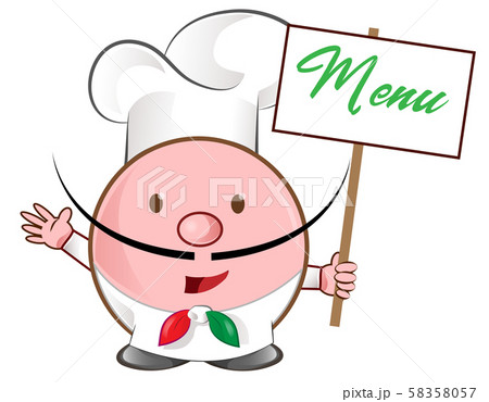 pizza chef mascot with menu signboard 58358057