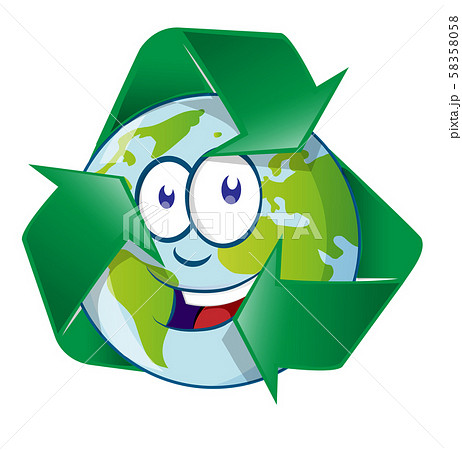 Planet Earth Cartoon Character on recyclin symbol 58358058