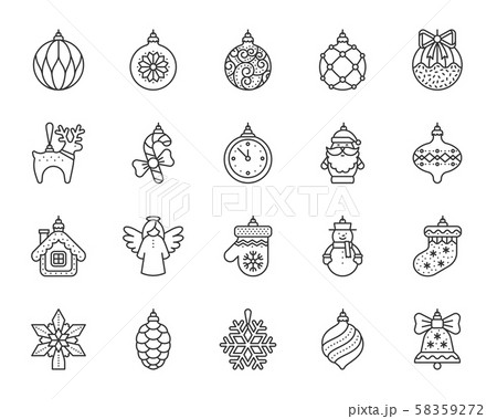 Xmas Tree Decor simple black line icons vector set Xmas Tree Decor simple black line icons vector set 58359272