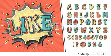 Comic font. Retro alphabet on comic book page Comic font. Retro alphabet on comic book page 58360152