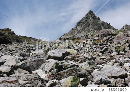 北アルプス 槍沢登山道から槍ヶ岳を仰ぎ見る 北アルプス 槍沢登山道から槍ヶ岳を仰ぎ見る 58361099