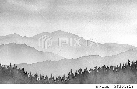 山の風景 モノクロ のイラスト素材 58361318 Pixta