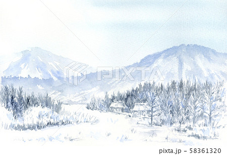 雪景色　水彩画 58361320