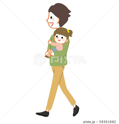 赤ちゃんを抱っこして歩く父親 イクメン 親子のイラスト素材 5616