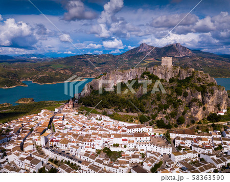 Aerial view of Zahara on background of lake Aerial view of Zahara on background of lake 58363590