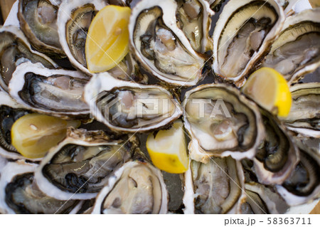 oysters with lemon oysters with lemon 58363711
