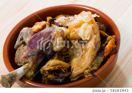 Grilled tasty lamb with cabbage cooked at clay bowl, Foricol dish 58363943