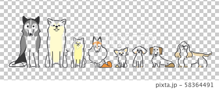 犬 ポーズ 表情 ８匹 整列 おすわりのイラスト素材
