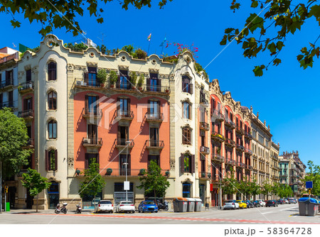 View of the picturesque houses in Eixample district. Barcelona. Spain View of the picturesque houses in Eixample district. Barcelona. Spain 58364728