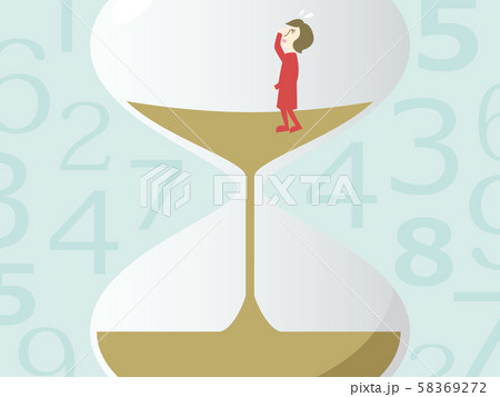 砂時計と時間がない1、あせる女性 58369272