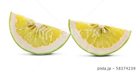 Pomelo citrus fruit with leaves isolated on white background Pomelo citrus fruit with leaves isolated on white background 58374239