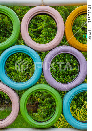 old tires for balance training. old tires for balance training. 58374581
