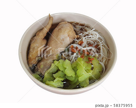 Rice Vermicelli with soy sauce soup and braised Chicken and gourd 58375955