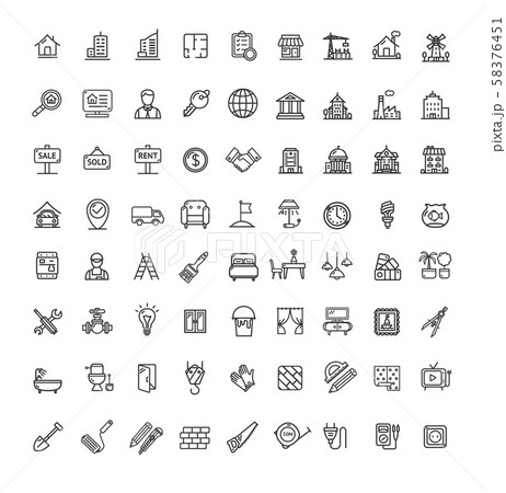 Real Estate Black Thin Line Icon Set. Vector 58376451