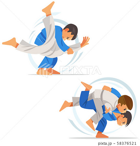 Children are doing high throws judo in judogi. Illustration with different judo 58376521