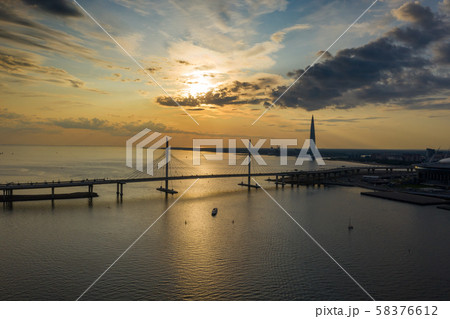 Sunset sky view bridge and skyscraper Sunset sky view bridge and skyscraper 58376612