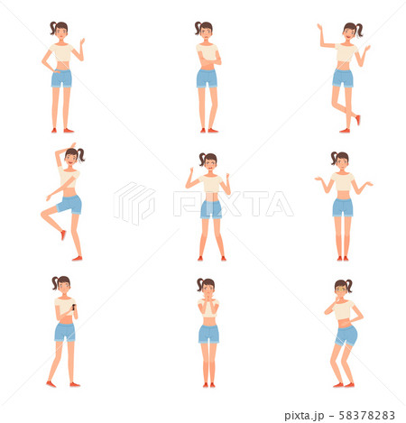 Teenager characters. Teen girl in a different situation vector illustration Teenager characters. Teen girl in a different situation vector illustration 58378283