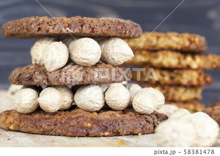 A stack of oatmeal cookies 58381478