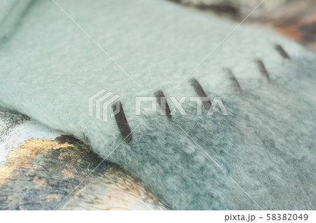closeup of pastel blanket on the bed texture 58382049