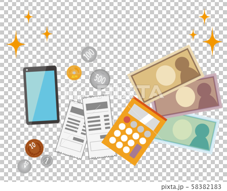 お金 硬貨 レシート 一万円 電卓 スマートフォン お金 硬貨 レシート 一万円 電卓 スマートフォン 58382183