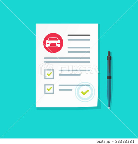 Car insurance document vector illustration, flat cartoon paper agreement checklist or loan form list 58383231