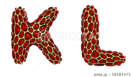 Realistic 3D letters set K, L made of gold shining metal letters. 58385475