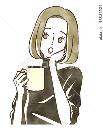飲み物を手に頬杖をつく女性 58385522