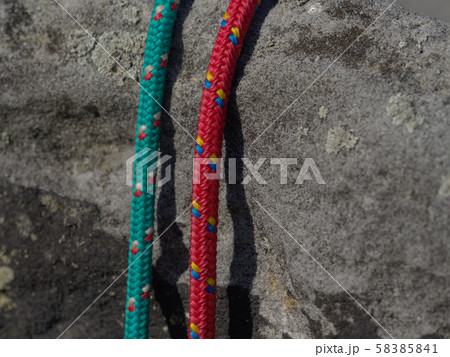 Two old fashion climb nylon ropes. Detail of Two old fashion climb nylon ropes. Detail of 58385841