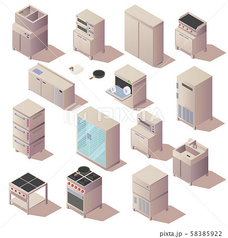 Isometric kitchen restaurant appliances furniture Isometric kitchen restaurant appliances furniture 58385922