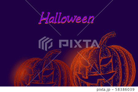 Halloween 3D pumpkin Jack technology modern concept. Geek holiday party scary flyer. Low poly 58386039