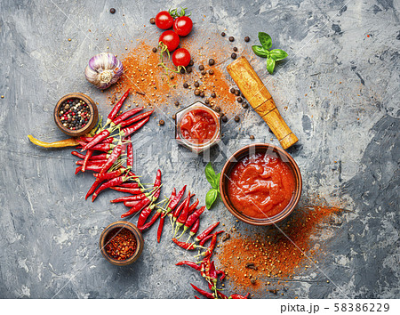 Red hot chilli sauce 58386229