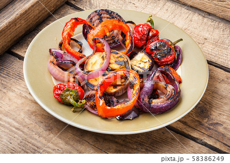 Grilled vegetables on a plate Grilled vegetables on a plate 58386249