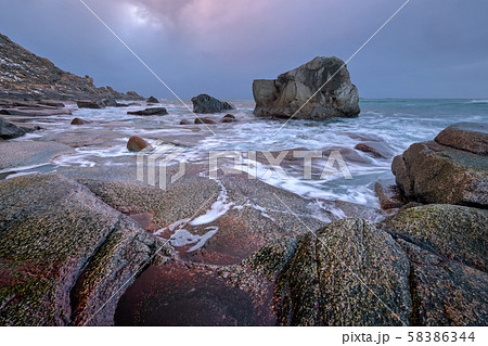 Beach of fjord in Norway 58386344